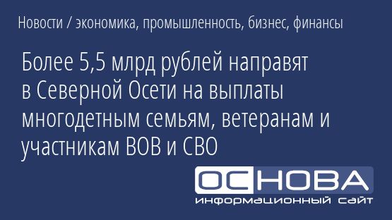 Более 5,5 млрд рублей направят в Северной Осети на выплаты многодетным семьям, ветеранам и участникам ВОВ и СВО