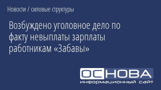 Возбуждено уголовное дело по факту невыплаты зарплаты работникам «Забавы»